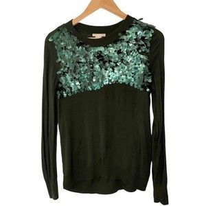 H&M Dark Green Emerald Sequin Long Sleeve Women’s Top Size: Small